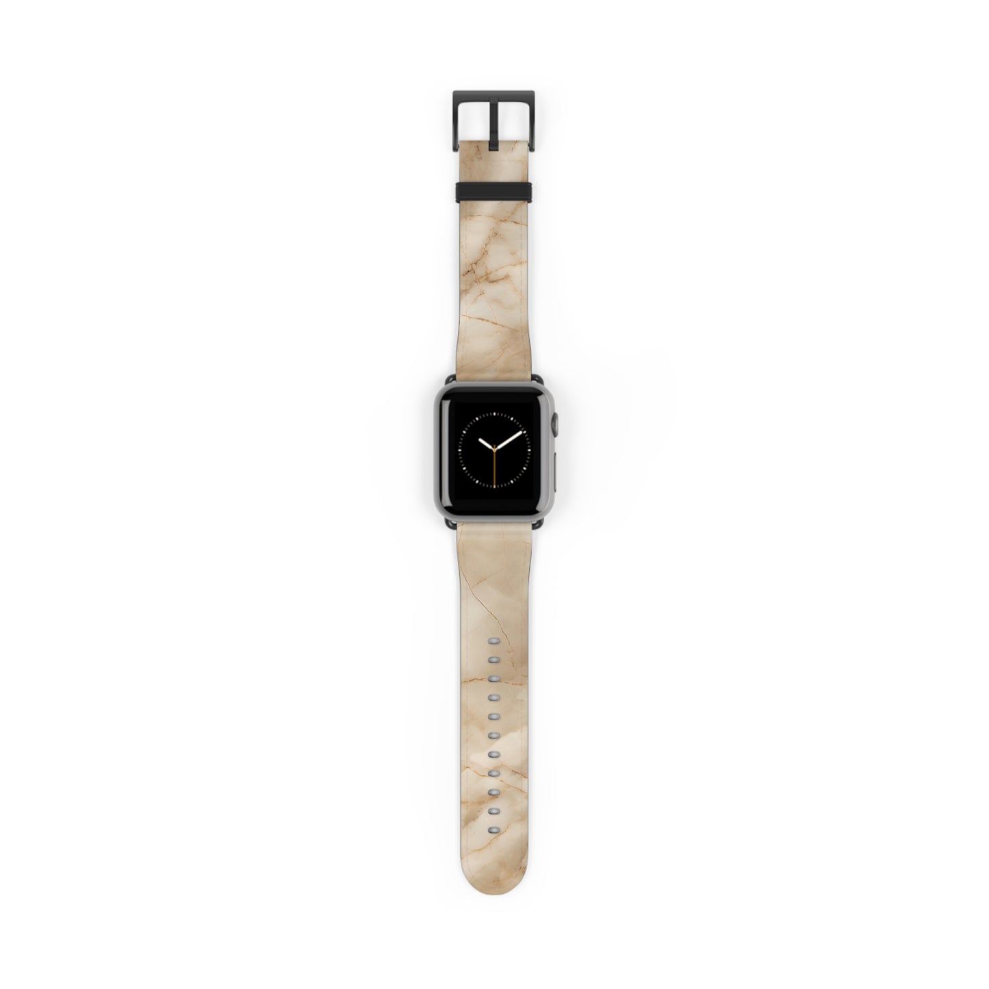 Parchment Mist Apple Watch band with watch face featuring soft parchment marble pattern in warm beige and ivory tones