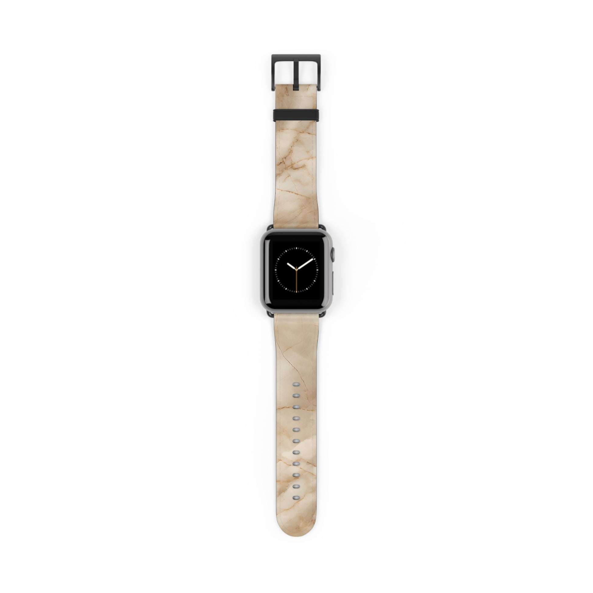 Parchment Mist Apple Watch band with watch face featuring soft parchment marble pattern in warm beige and ivory tones