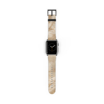 Parchment Mist Apple Watch band with watch face featuring soft parchment marble pattern in warm beige and ivory tones