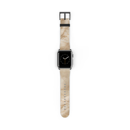Parchment Mist Apple Watch band with watch face featuring soft parchment marble pattern in warm beige and ivory tones