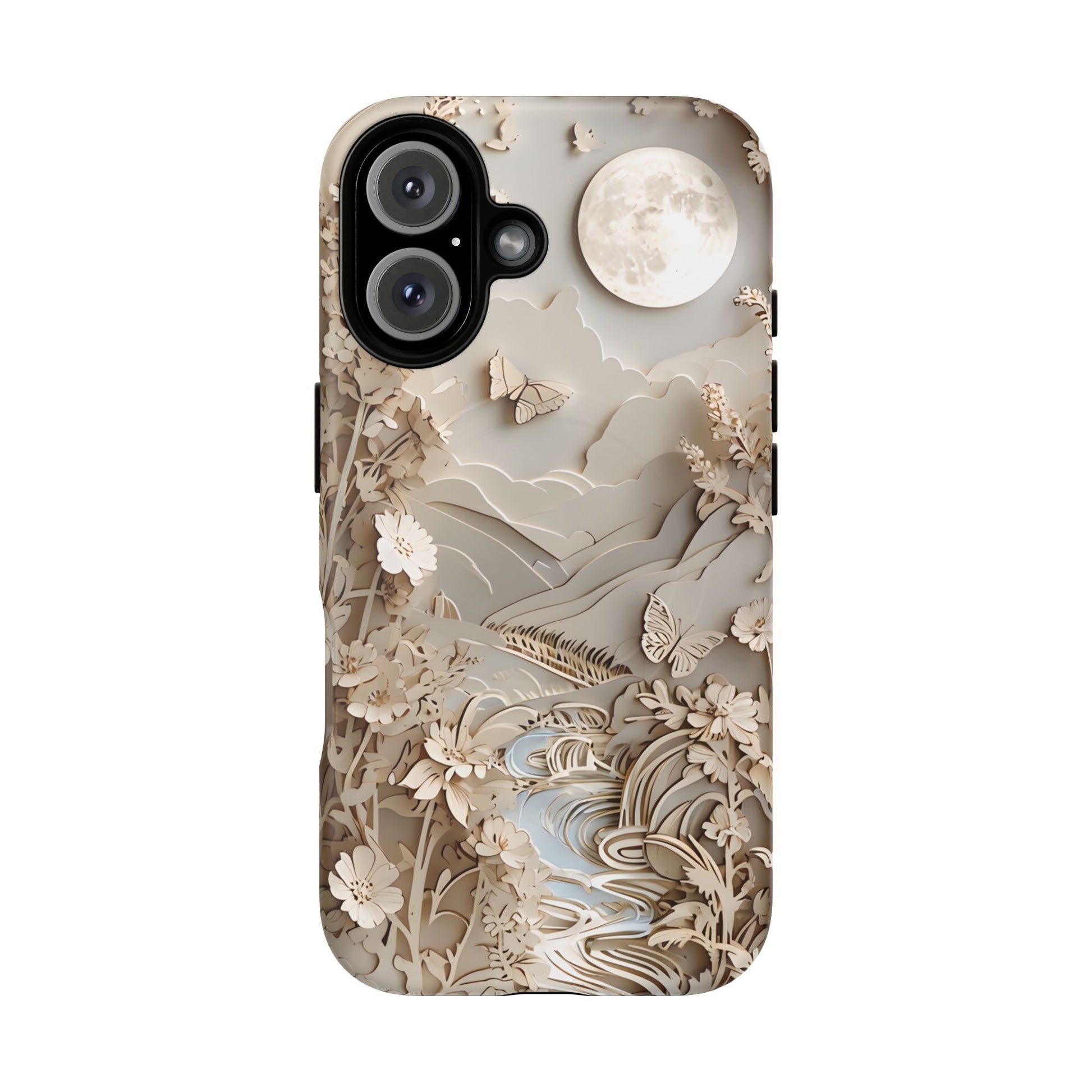 Moonlit Garden - Elegant Neutral Floral iPhone 16 MagSafe Phone Case - Painterly Botanical & Moon Design