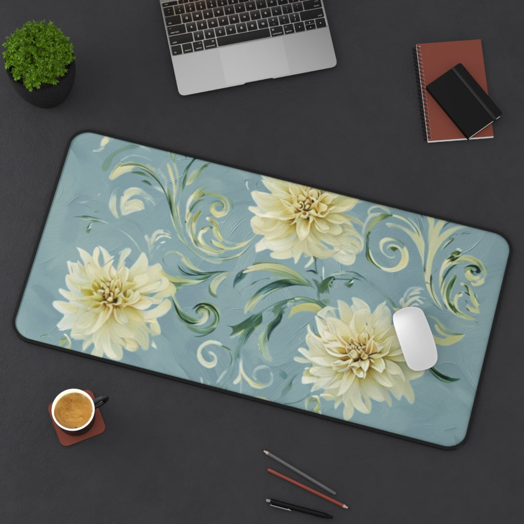 Golden Dahlia Trio Desk Mat - Premium Office Desk Pad, 3 Sizes Available, Artistic Workspace Protection