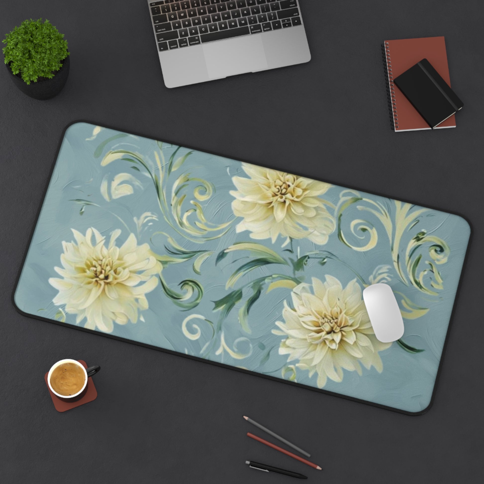 Golden Dahlia Trio Desk Mat - Premium Office Desk Pad, 3 Sizes Available, Artistic Workspace Protection