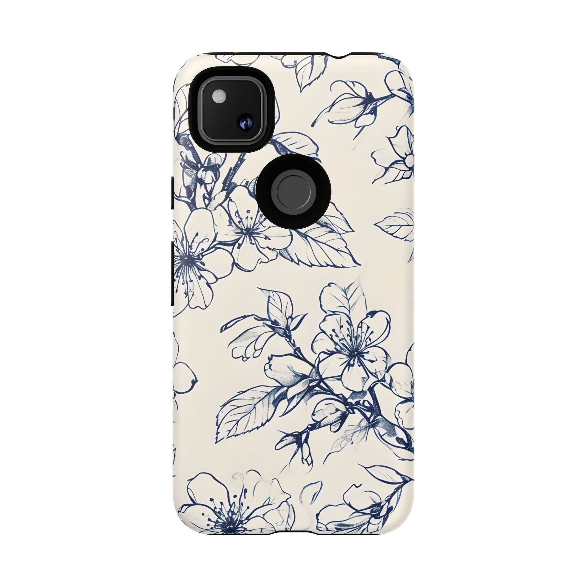 Blossom Sketch - Artistic Blue Floral Google Pixel 4a - Tough Phone Case - Hand-Drawn Botanical Design