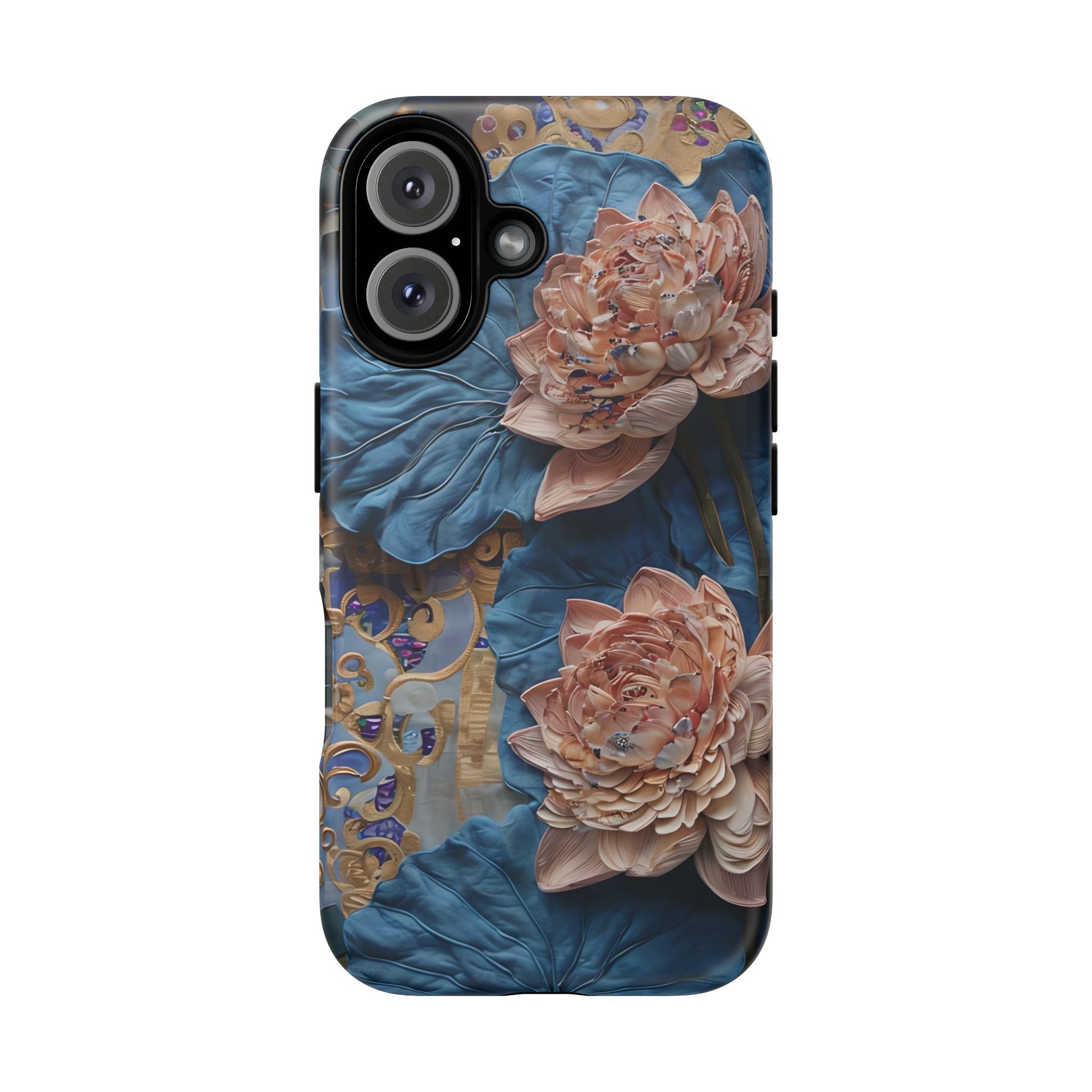 Peony Midnight Tapestry - iPhone 16 - MagSafe Compatible - Elegant Blue & Blush Artful Phone Cover