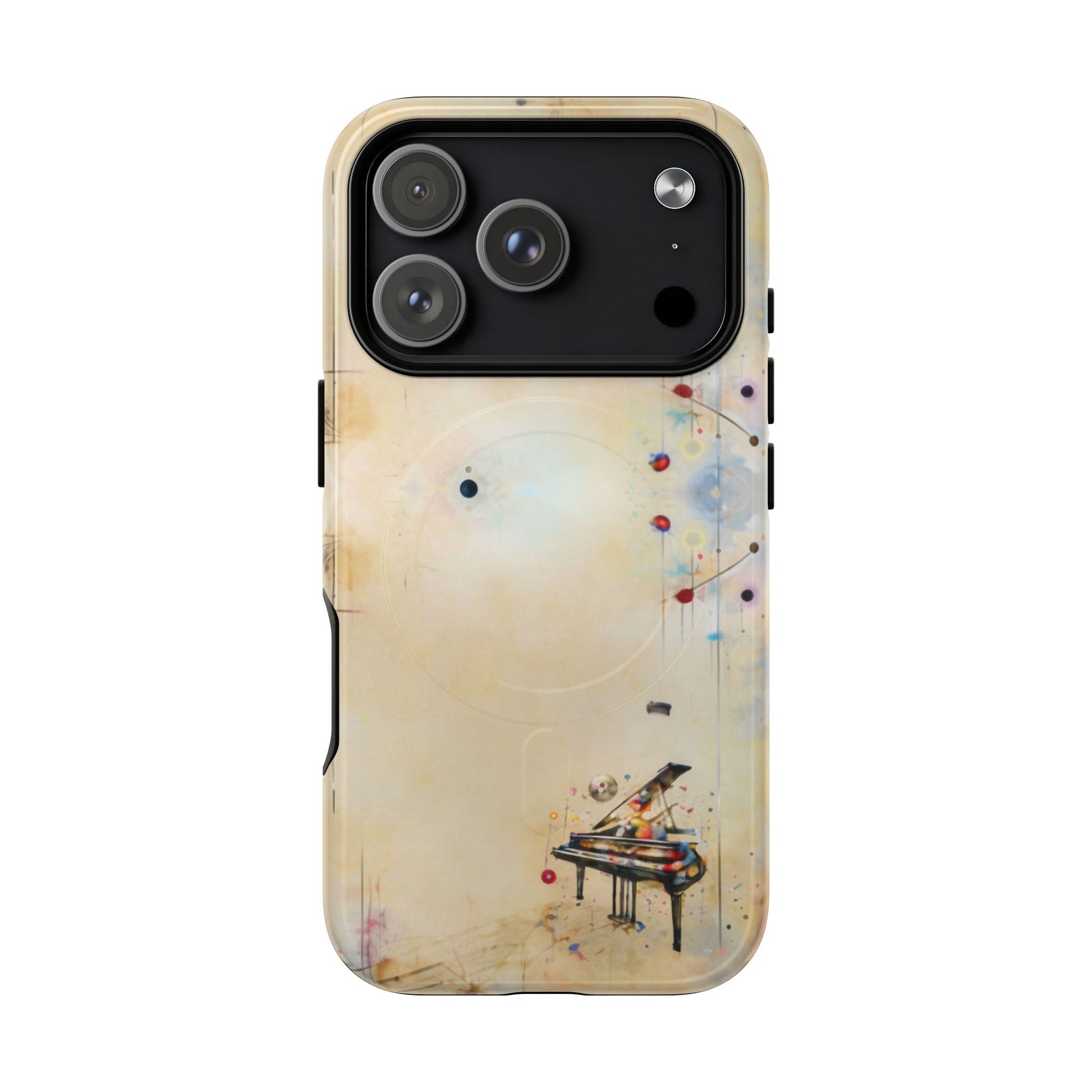 Keys of Imagination piano keyboard watercolor illustration iPhone MagSafe case camera cutout detail