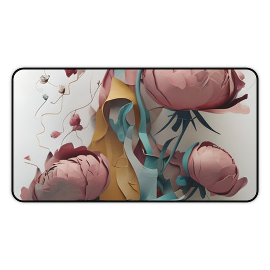 Blushing Peony Veil Desk Mat - Premium Office Desk Pad, 3 Sizes Available, Artistic Workspace Protection