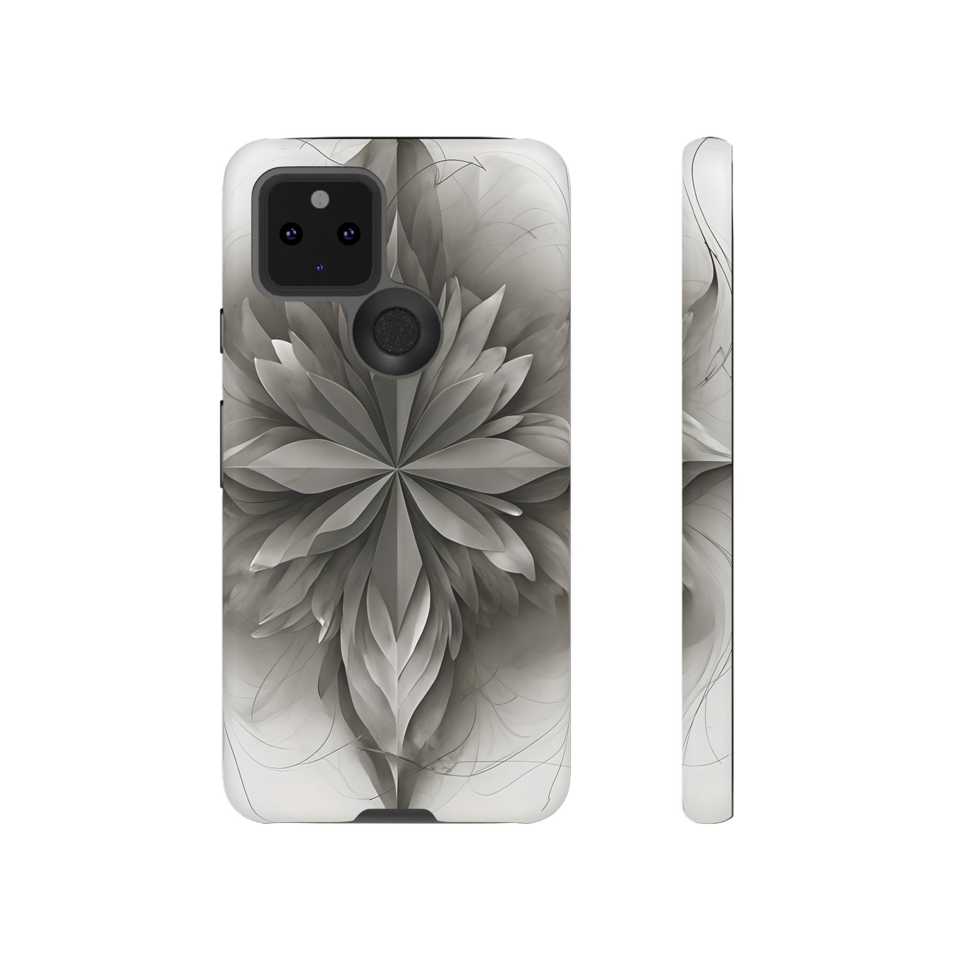 Silver Lotus - Elegant Monochrome Floral Google Pixel 5 5G Tough Phone Case - Modern Lotus Design