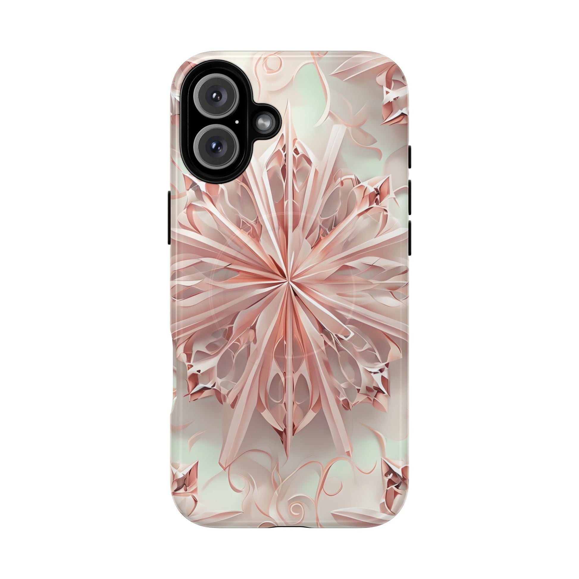 Blush Frost iPhone 16 Plus - Kaleidoscope Collection of MagSafe Compatible - Soft Pink Geometric Floral Design