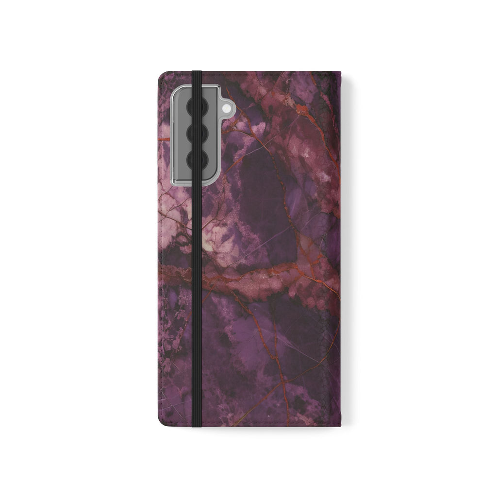 Amethyst Current Wallet Phone Case - Elegant Purple Marble Flip Cover for Samsung Galaxy S21 Plus