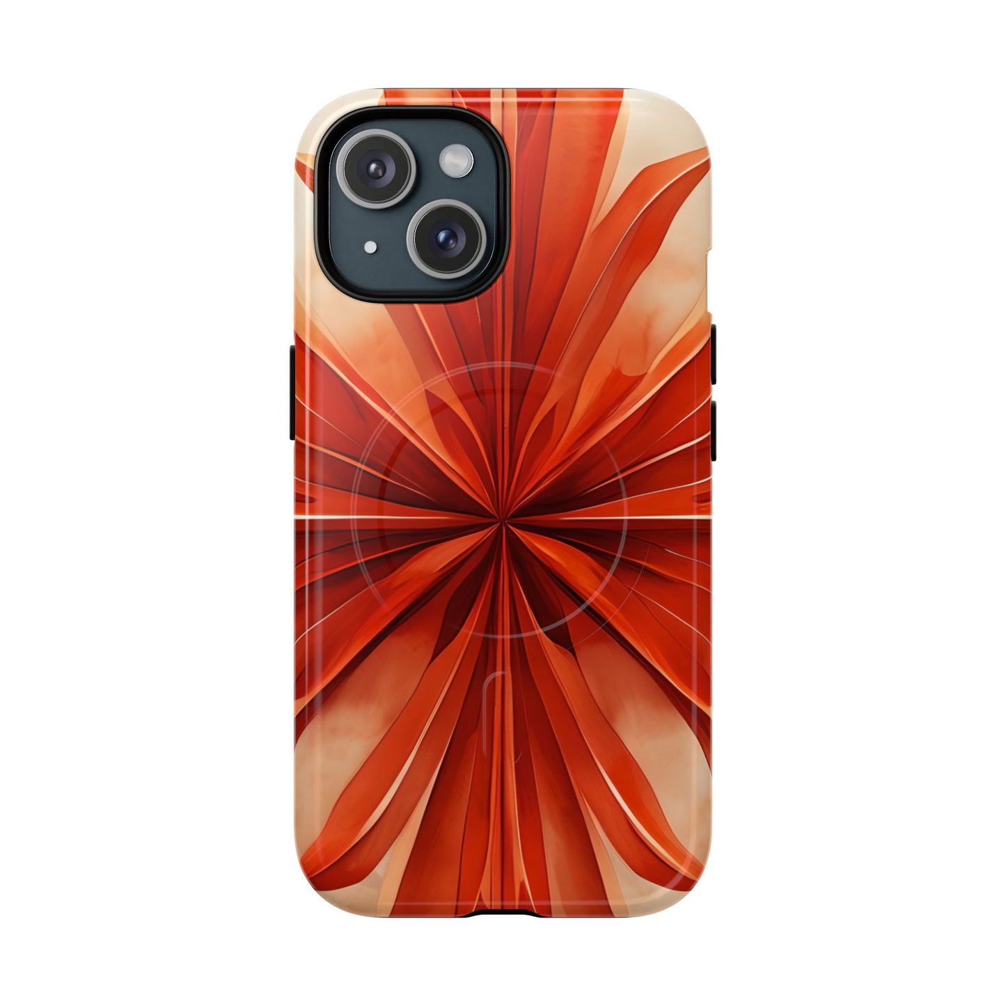 Sunset Fleur iPhone MagSafe case with vibrant orange geometric floral design