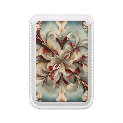 Vintage Baroque Blossom MagSafe card holder with decorative baroque floral design on white magnetic wallet.