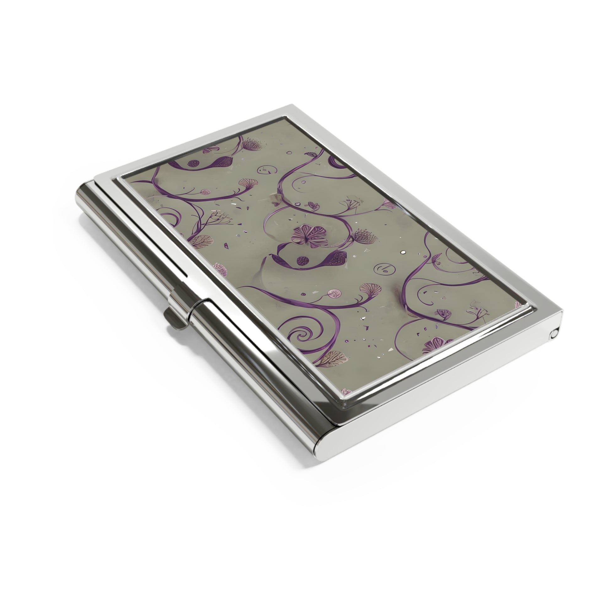 Twilight Thistle purple thistle floral design business card holder closed angled view