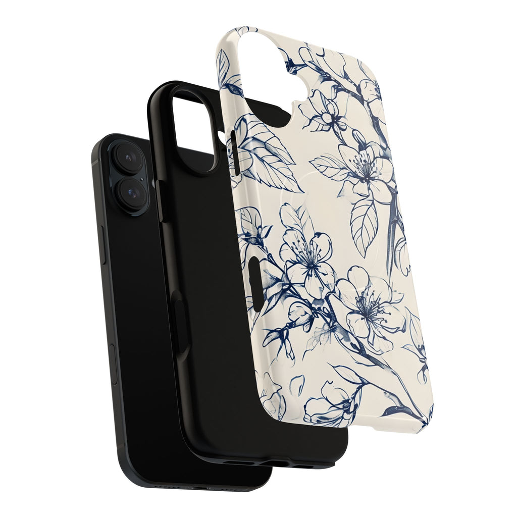 Blossom Sketch - Artistic Blue Floral - iPhone 16 Plus MagSafe Phone Case - Hand-Drawn Botanical Design