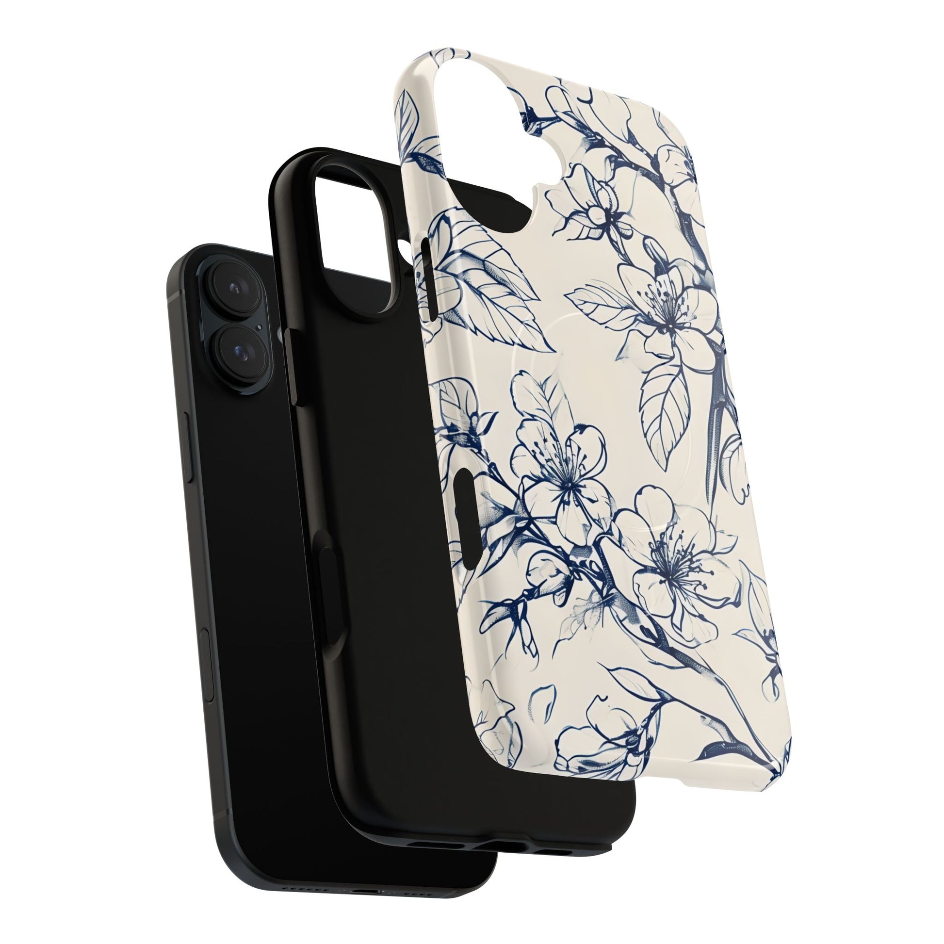 Blossom Sketch - Artistic Blue Floral - iPhone 16 Plus MagSafe Phone Case - Hand-Drawn Botanical Design