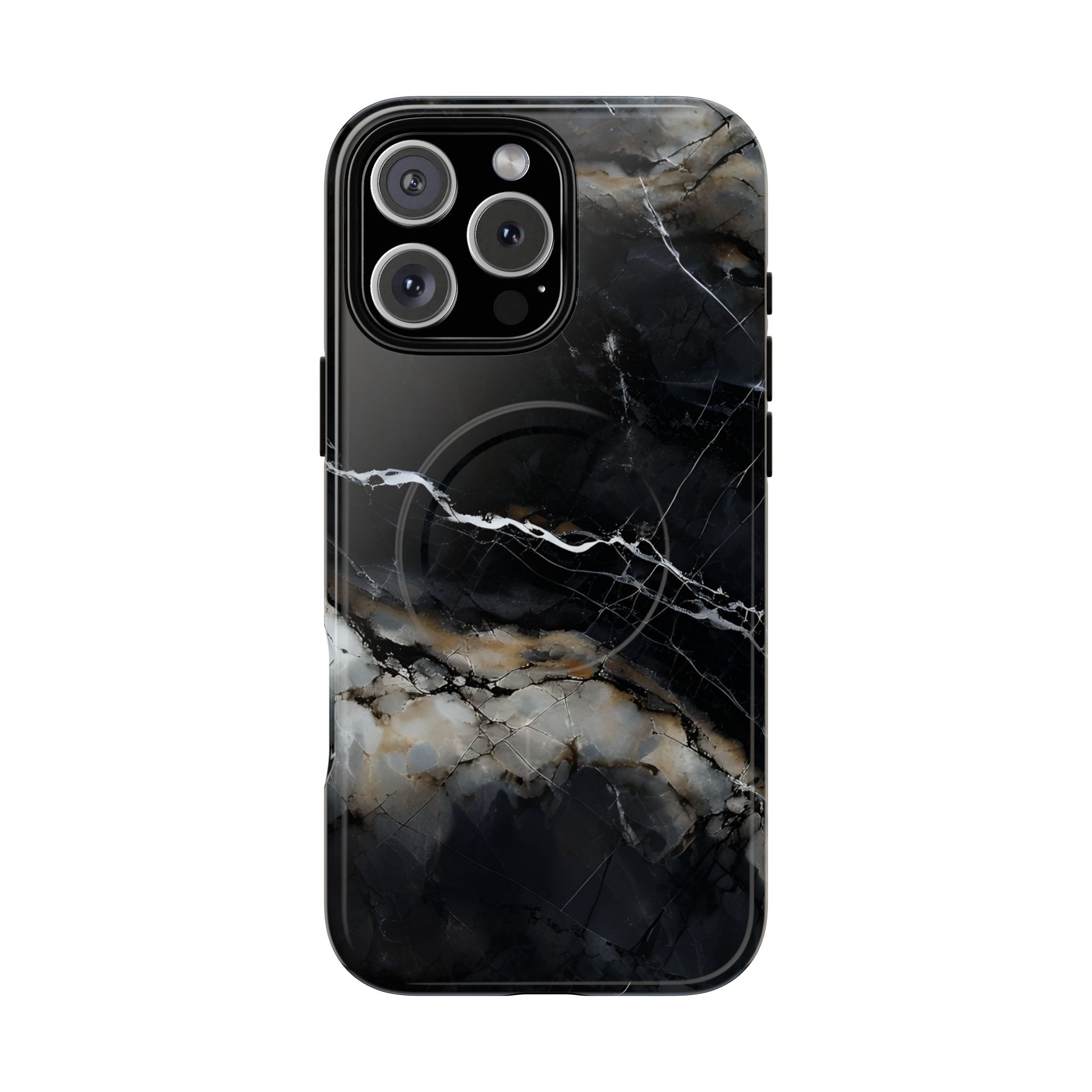 Obsidian Vein iPhone 16 Pro Max MagSafe Phone Case -Black Neutral Marble Design