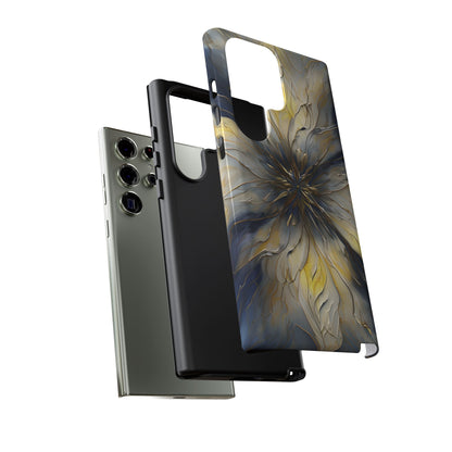 Luminous Petal gold and blue flower Samsung Galaxy tough phone case dual layer protection