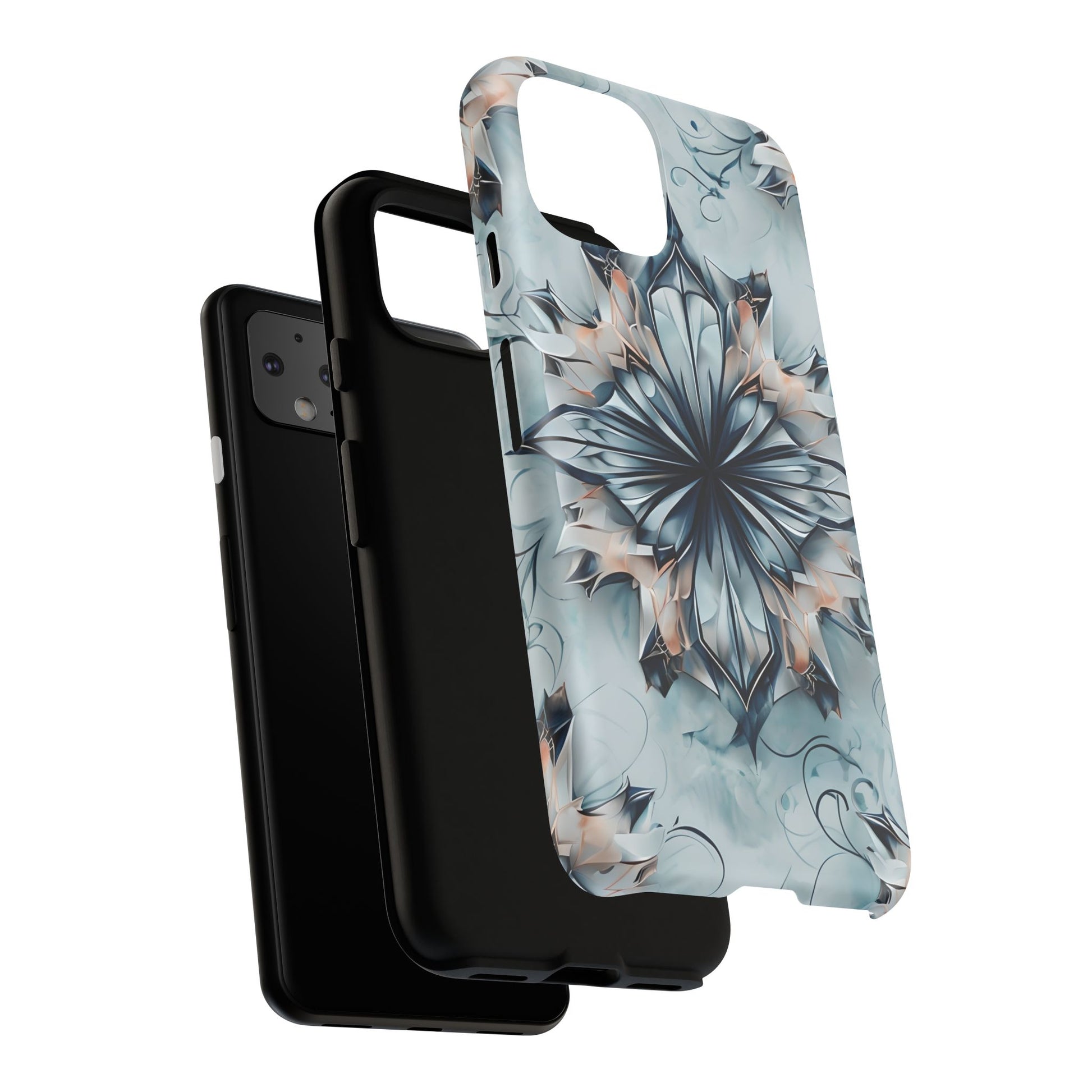 Indigo Mirage - Artistic Kaleidoscope Collection Artistic Floral - Google Pixel 4 Tough Phone Case - Bold Indigo Symmetrical Design