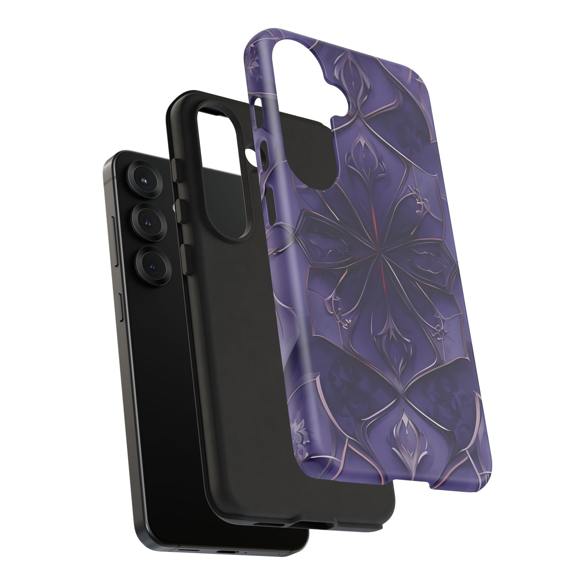 Violet Nebula - Kaleidoscope Collection Artistic Floral Burst - Samsung Galaxy S25 Tough Phone Case - Bold Purple Symmetrical Design