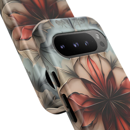 Ember Bloom - Kaleidoscope Collection Artistic Floral - Google Pixel Tough Phone Case - Fiery Symmetrical Design