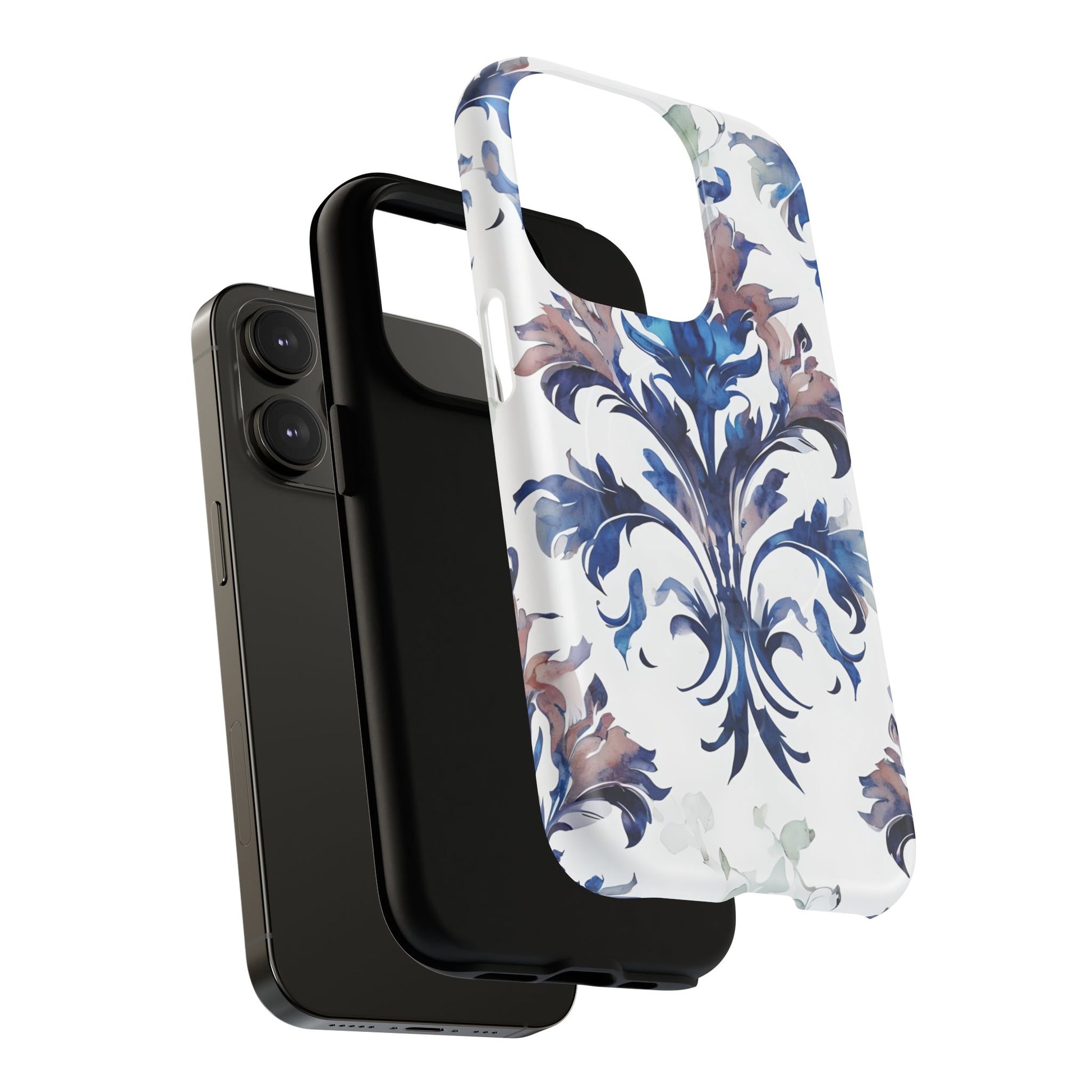 Delft Reverie - Elegant Blue & White iPhone 14 Pro MagSafe Phone Case - Dutch Delftware-Inspired Floral Design