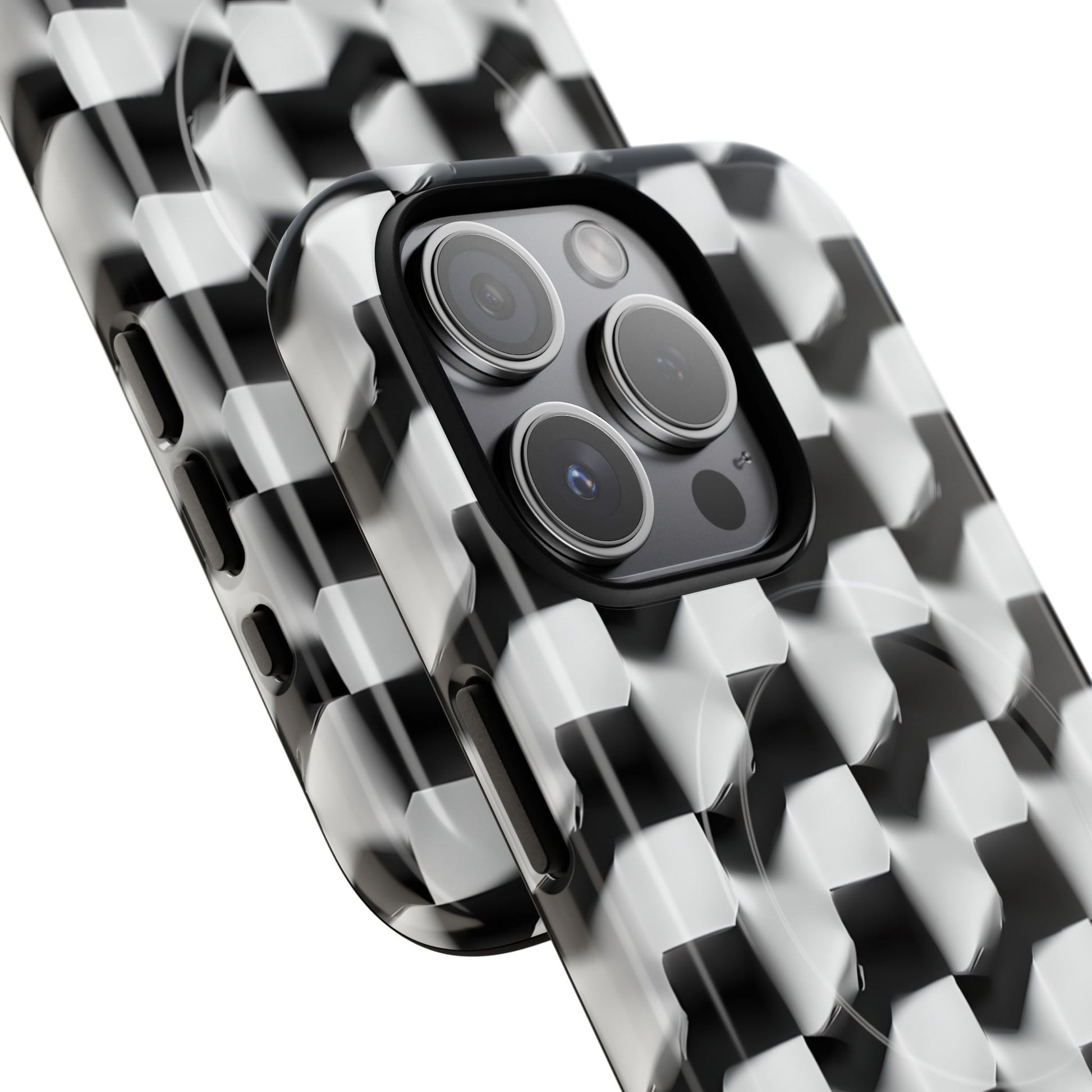 Monochrome Grid - iPhone 15 Pro MagSafe Phone Case - Bold, Modern Black & White Design