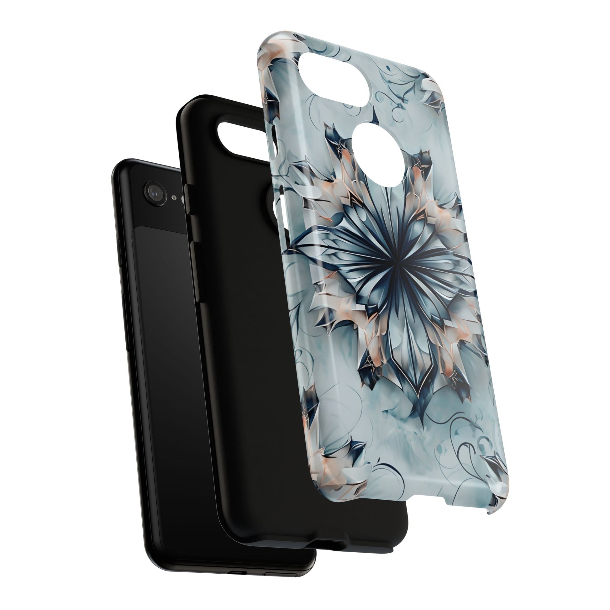 Indigo Mirage - Artistic Kaleidoscope Collection Artistic Floral - Google Pixel 3 Tough Phone Case - Bold Indigo Symmetrical Design