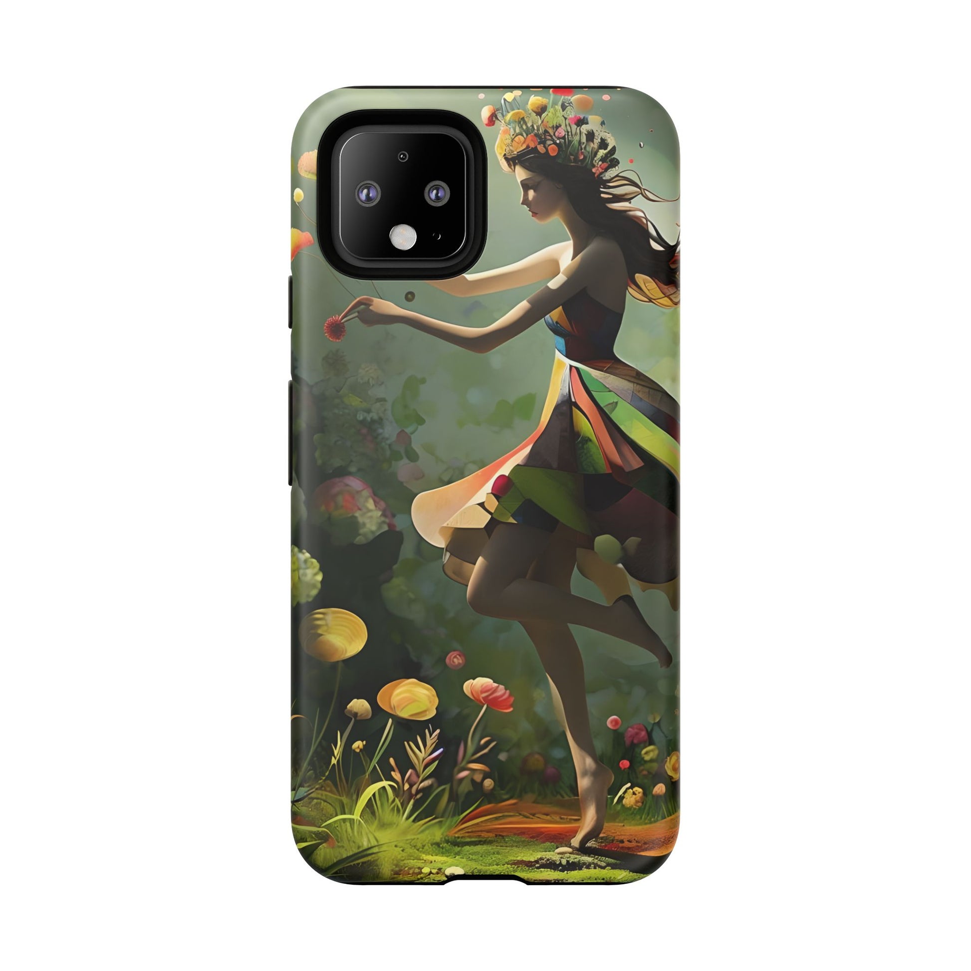 Dancing Wildflower Muse Google Pixel 4 Tough Case - Artistic Floral Fantasy Cover - Whimsical Nature-Inspired Protective Accessory
