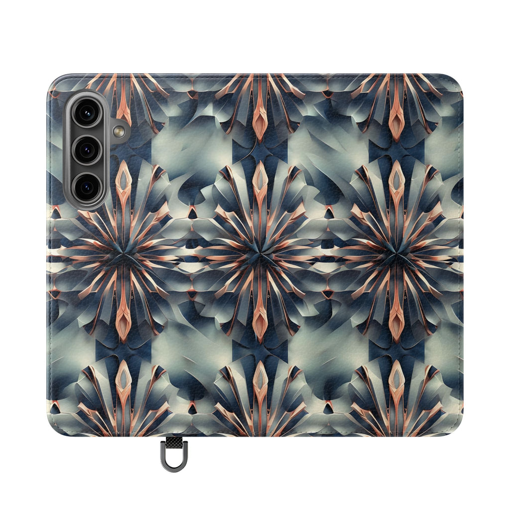 Obsidian Kaleidoscope Samsung Galaxy S24 Wallet Case - Elegant Abstract Flip Cover with Card Slots