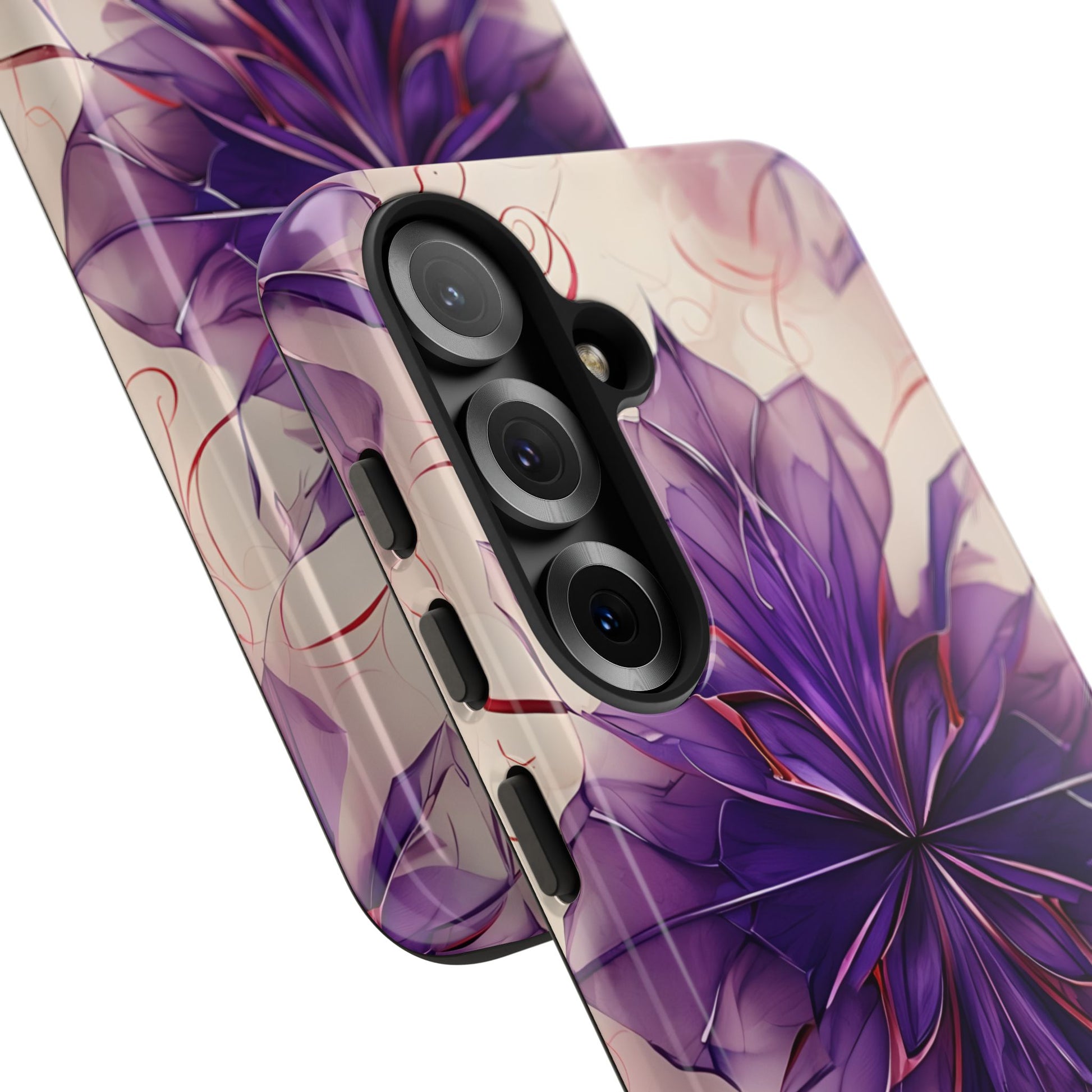 Violet Reverie - Kaleidoscope Collection Artistic Floral Burst - Samsung Galaxy S25 Tough Phone Case - Bold Purple Symmetrical Design