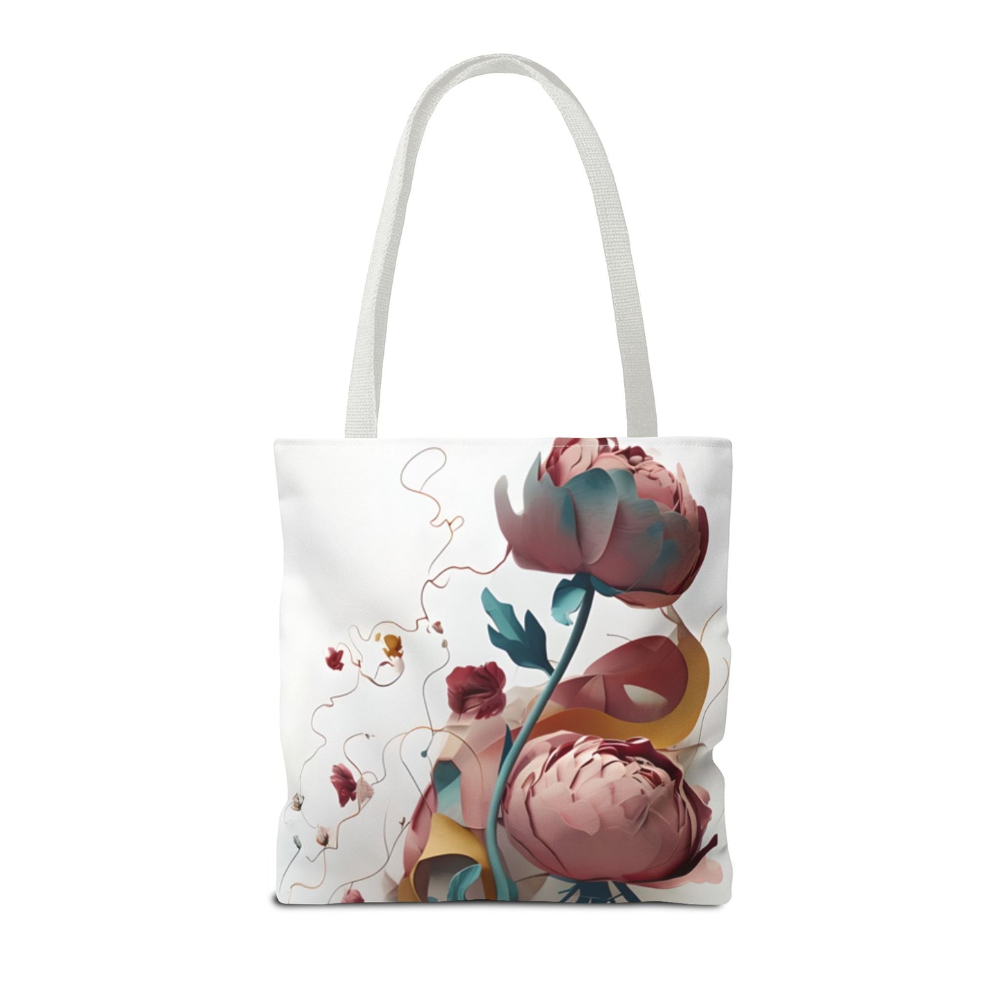 Blushing Peony Veil Tote (16x16 & 18x18)- Soft Romantic Florals on White Canvas, Reusable & Eco-Friendly