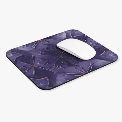 Violet Nebula mouse pad in workspace with mouse showing purple nebula-inspired artwork