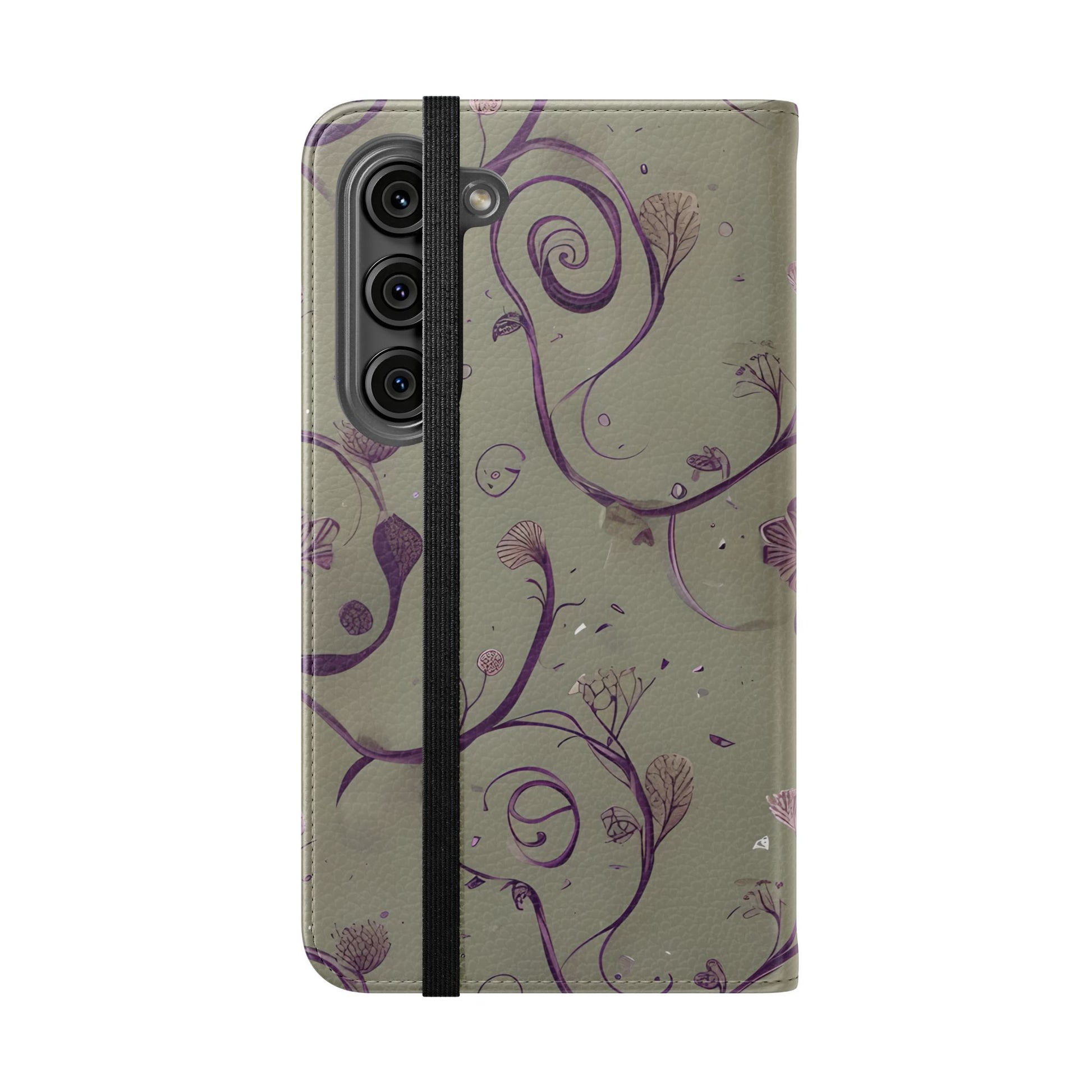 Twilight Thistle Bloom Wallet Phone Case - Elegant Purple Floral Vine Flip Cover for Samsung Galaxy S23