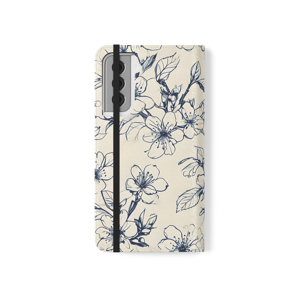 Blossom Sketch - Minimalist Floral Flip Phone Case for Samsung Galaxy S21