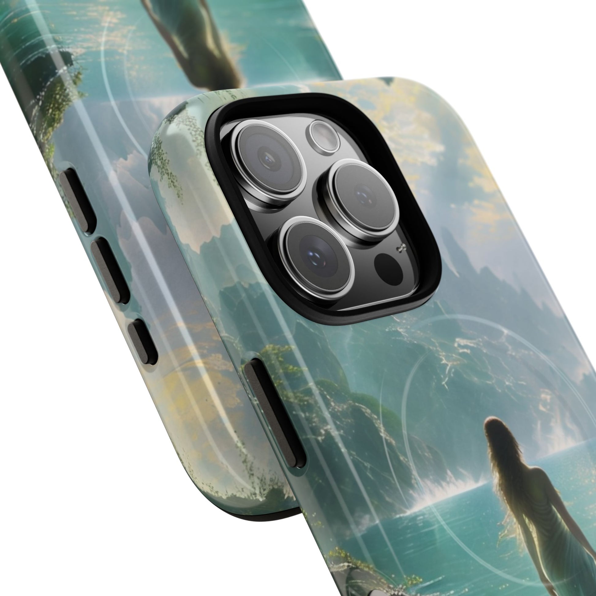 Celestial Tides - Dreamscape Art iPhone 16 Pro MagSafe Phone Case -Ethereal Woman & Fantasy Landscape Design