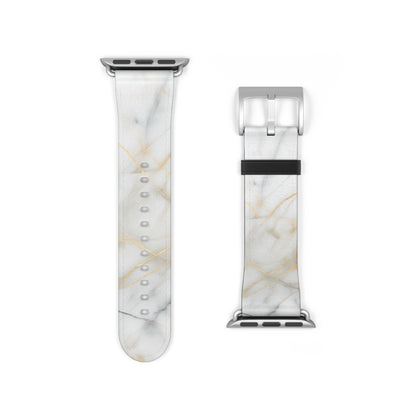 Golden Vein Apple Watch band strap with silver clasp showing white marble texture with delicate gold veins