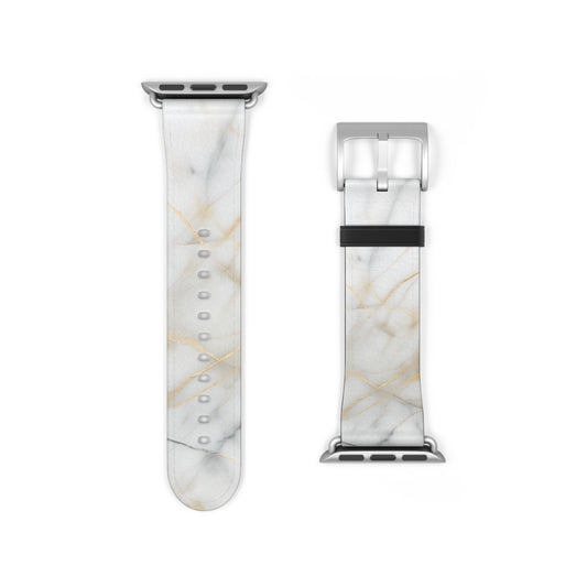 Golden Vein Apple Watch band strap with silver clasp showing white marble texture with delicate gold veins