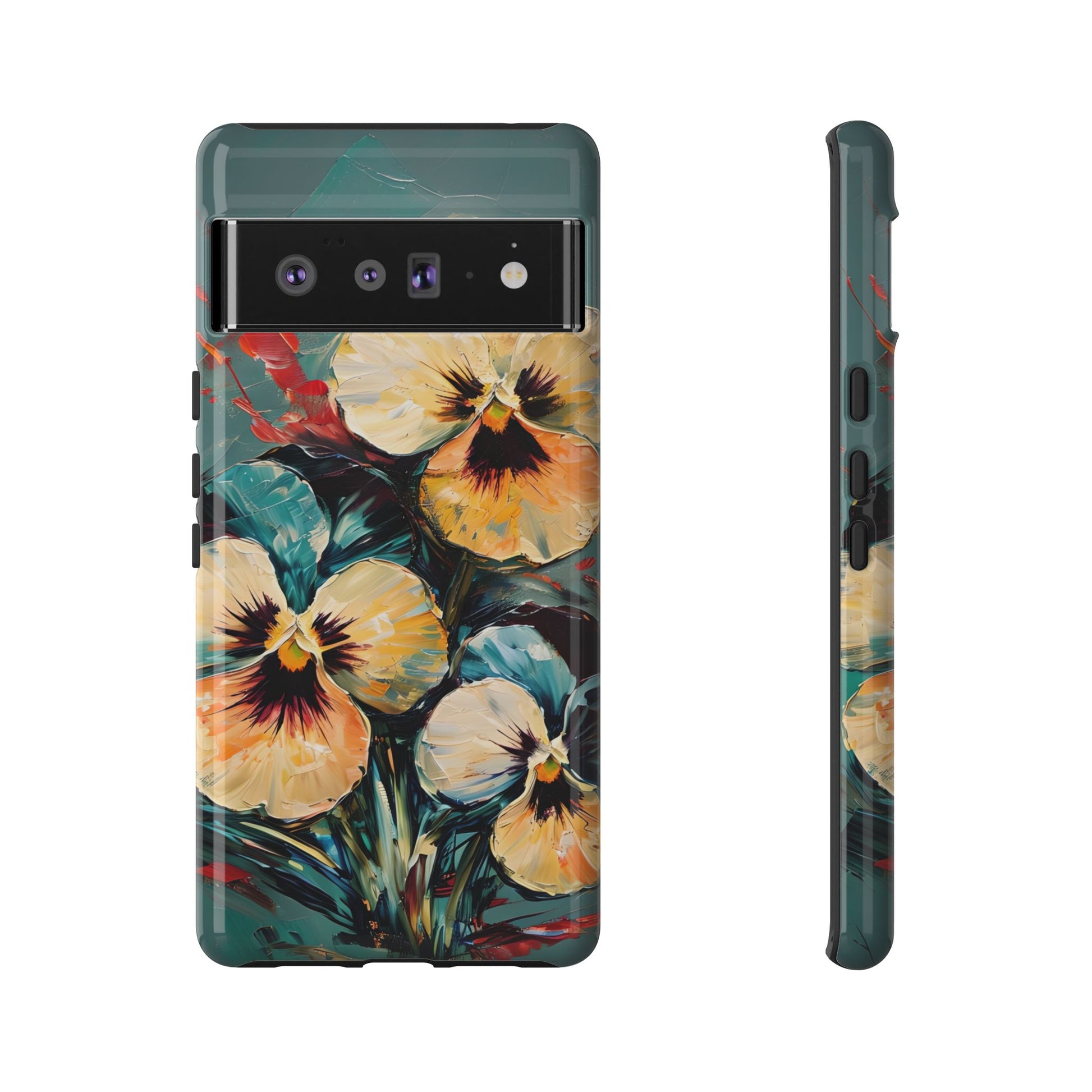 Golden Pansy Cascade Tough Case for Google Pixel 6 Pro - Floral Artistic Shockproof Cover, Elegant Protective Phone Case