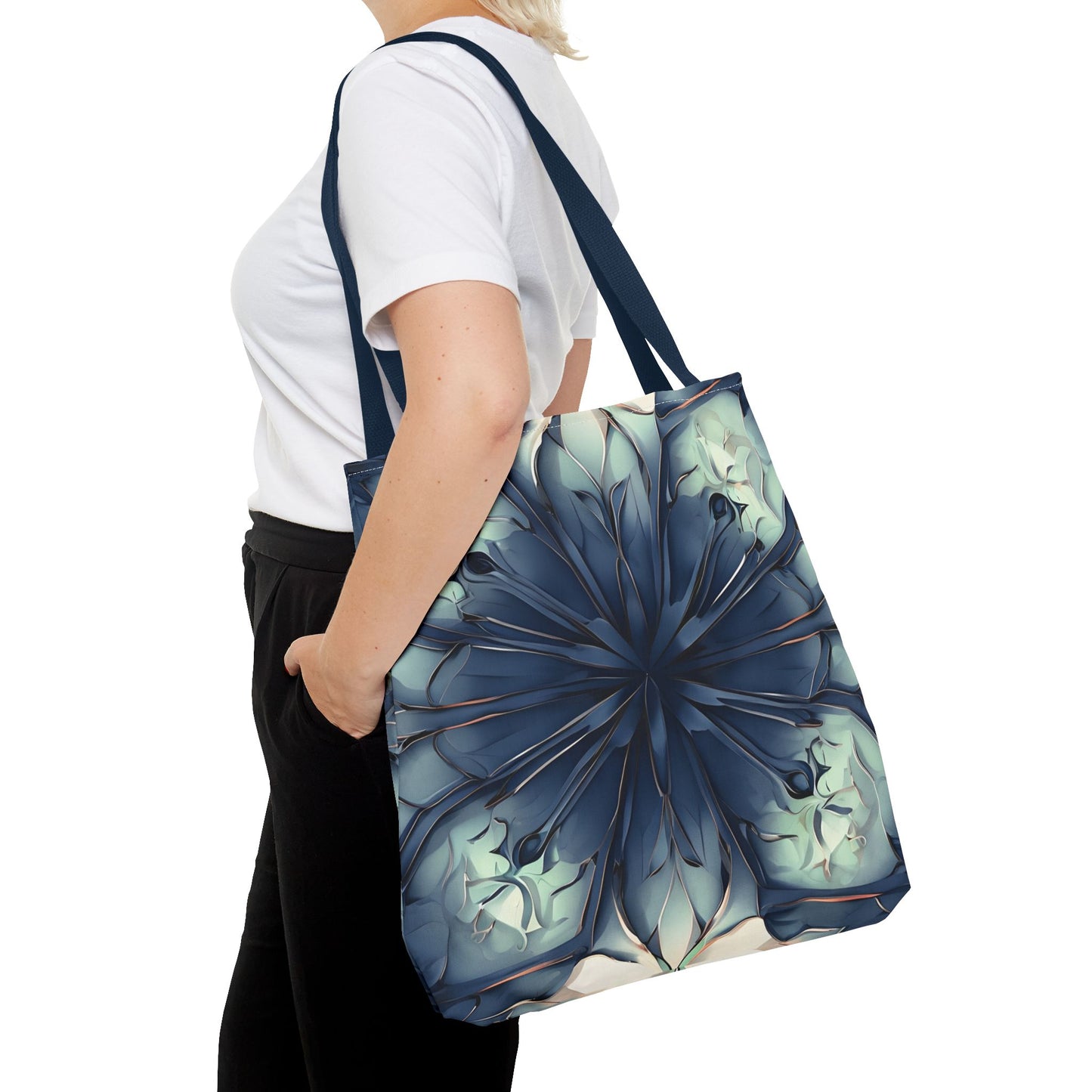 Indigo Mosaic Tote (16x16 & 18x18)- Abstract Floral in Deep Blue, Reusable & Eco-Friendly
