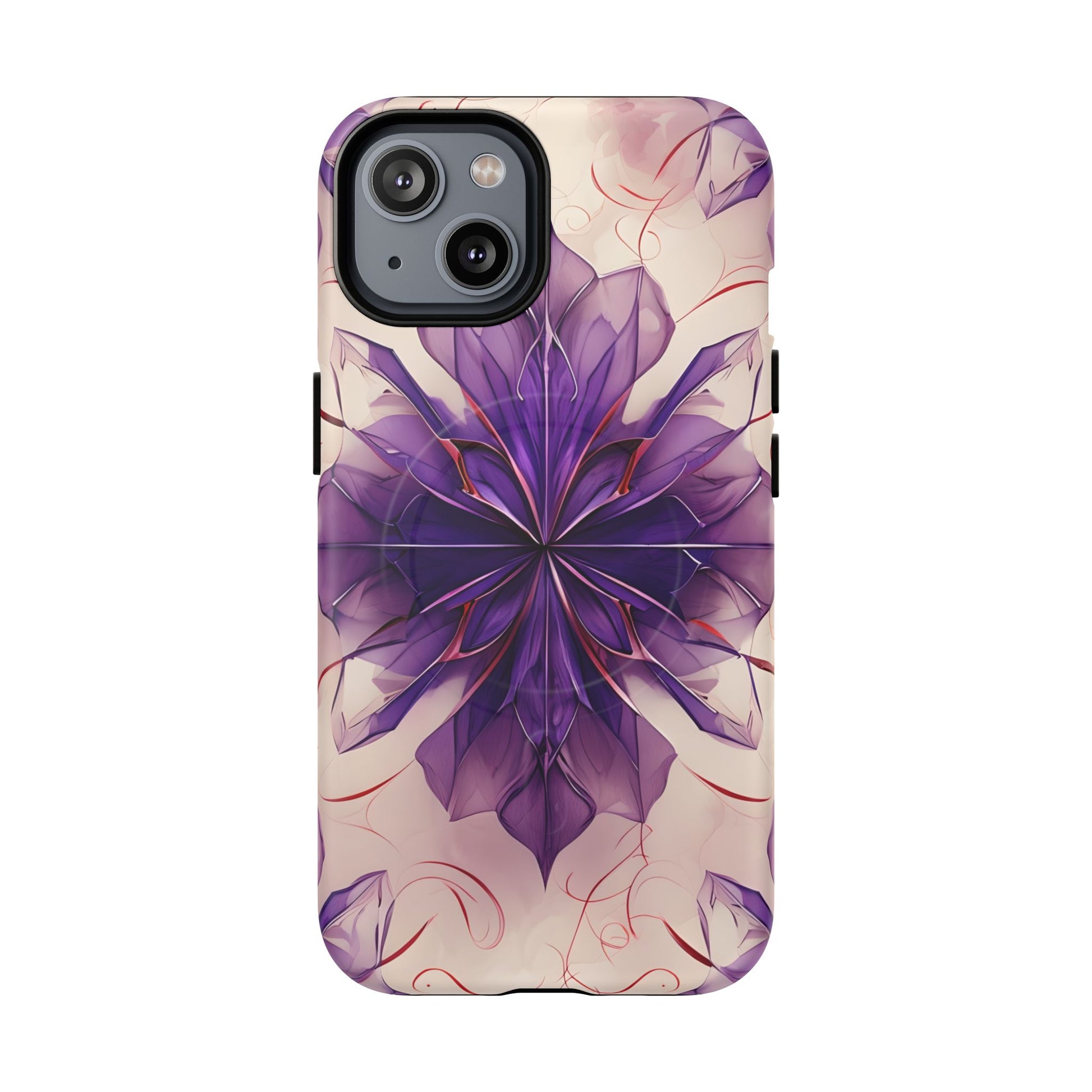 Violet Reverie - Kaleidoscope Collection Artistic Floral Burst - iPhone 14 MagSafe Phone Case - Bold Purple Symmetrical Design