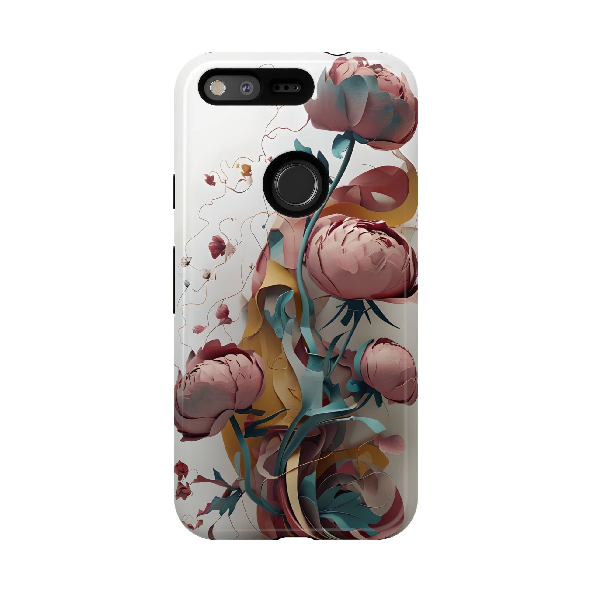 Blushing Peony Veil - Elegant Painterly Floral Google Pixel Tough Phone Case - Soft Blush & Teal Peony Design