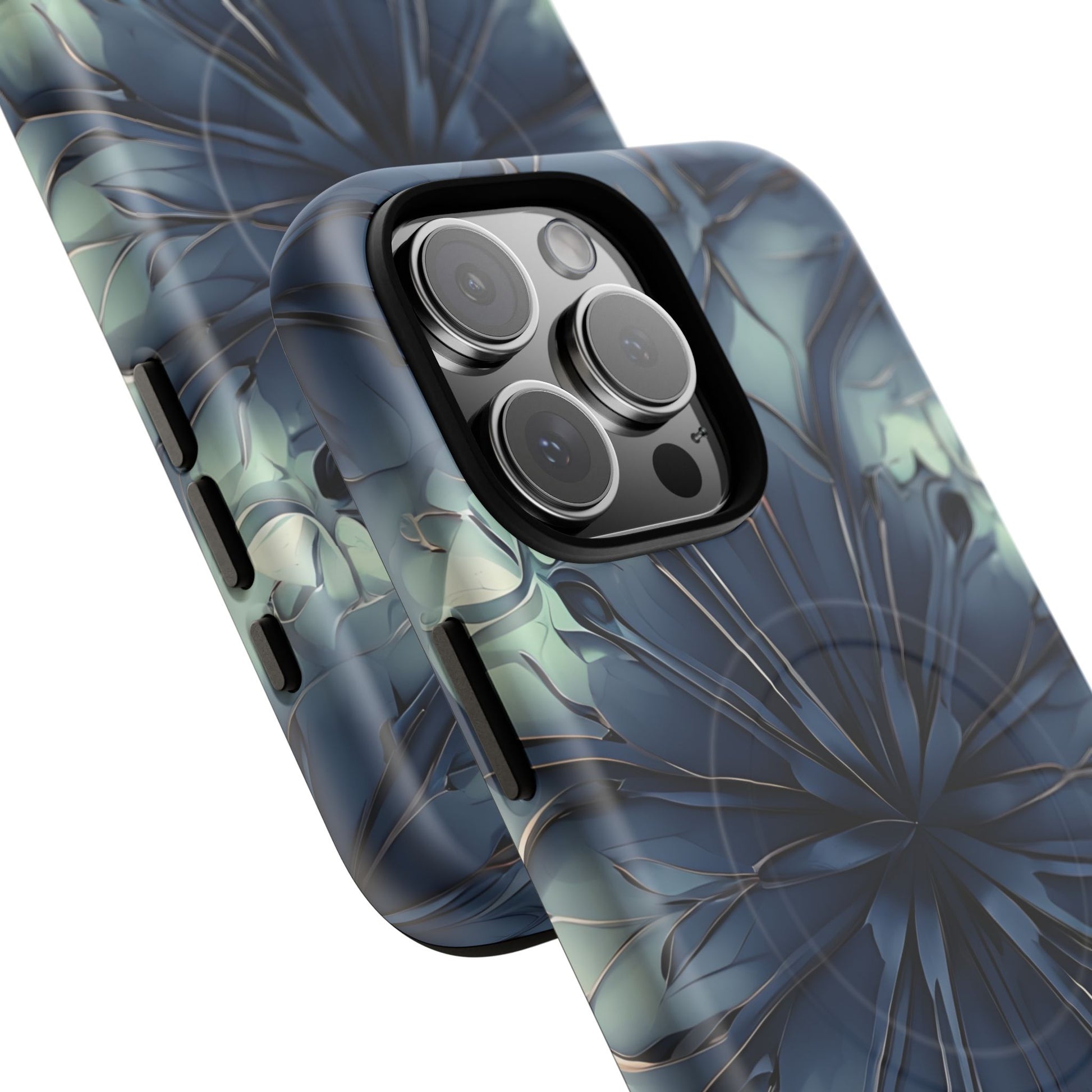 Indigo Mosaic - Artistic Kaleidoscope Collection Artistic Floral - iPhone 16 Pro Max MagSafe Phone Case -Bold Blue Symmetrical Design