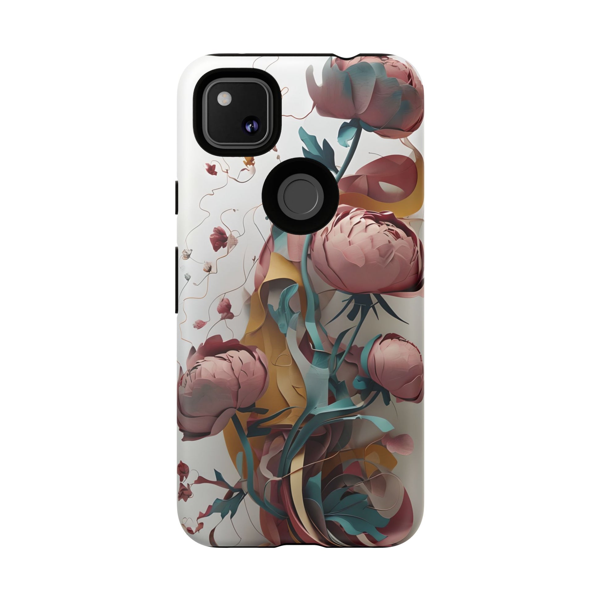 Blushing Peony Veil - Elegant Painterly Floral Google Pixel 4a Tough Phone Case - Soft Blush & Teal Peony Design
