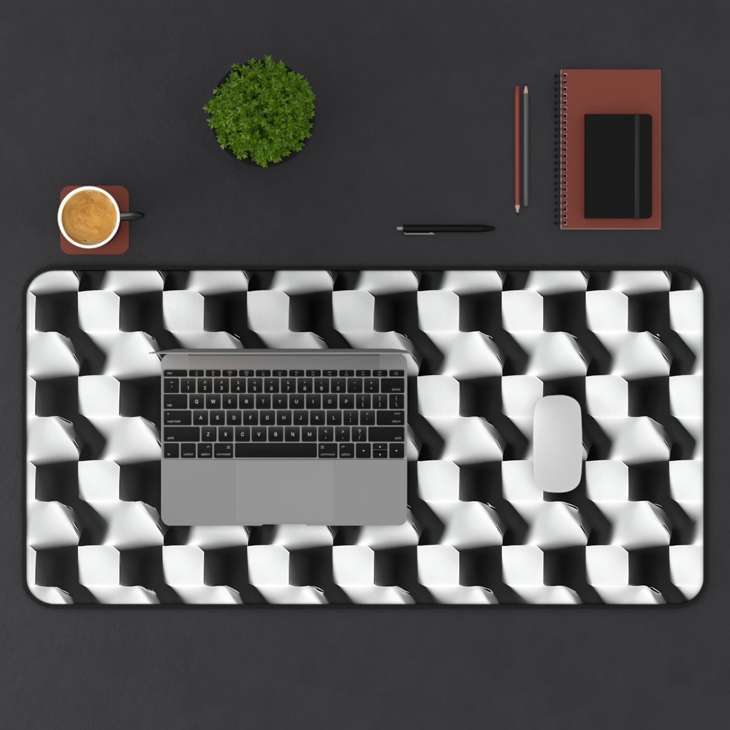 Monochrome Grid Desk Mat - Premium Office Desk Pad, 3 Sizes Available, Artistic Workspace Protection
