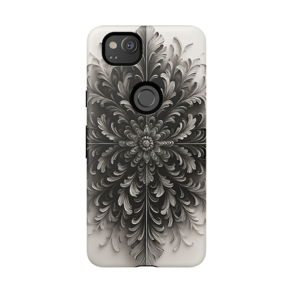 Obsidian Bloom - Elegant Black & White Google Pixel 2 Phone Case - Intricate Mandala Flower Design