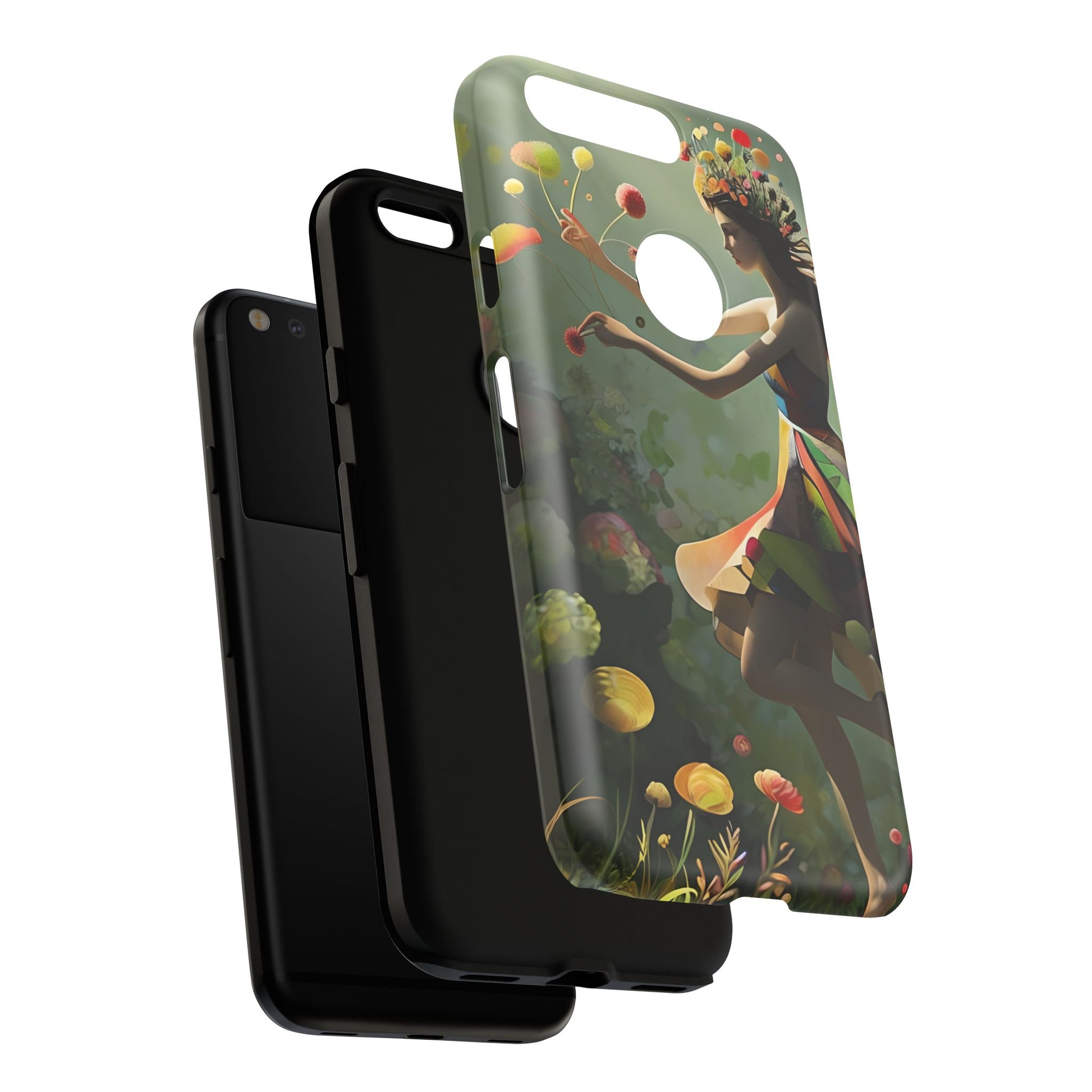 Dancing Wildflower Muse Google Pixel Tough Case - Artistic Floral Fantasy Cover - Whimsical Nature-Inspired Protective Accessory