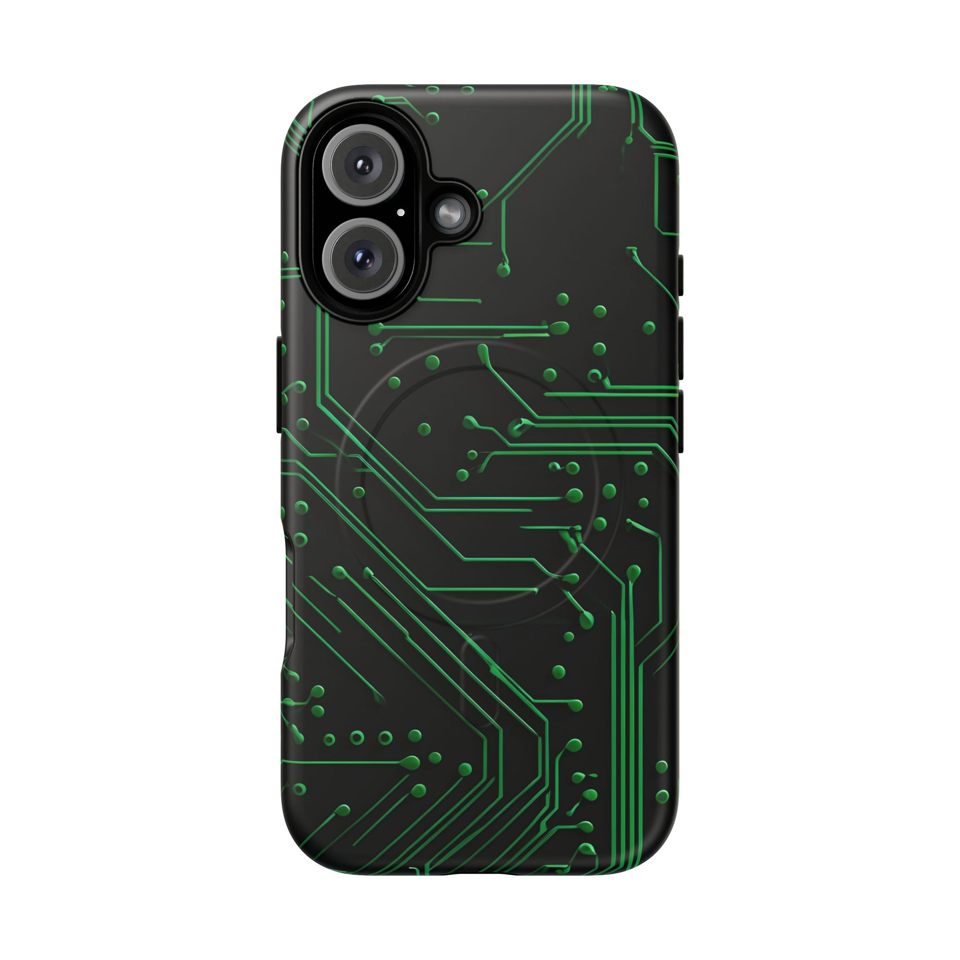 Green Circuit Grid iPhone 16 MagSafe Compatible case- Tech-Inspired Shockproof Cover