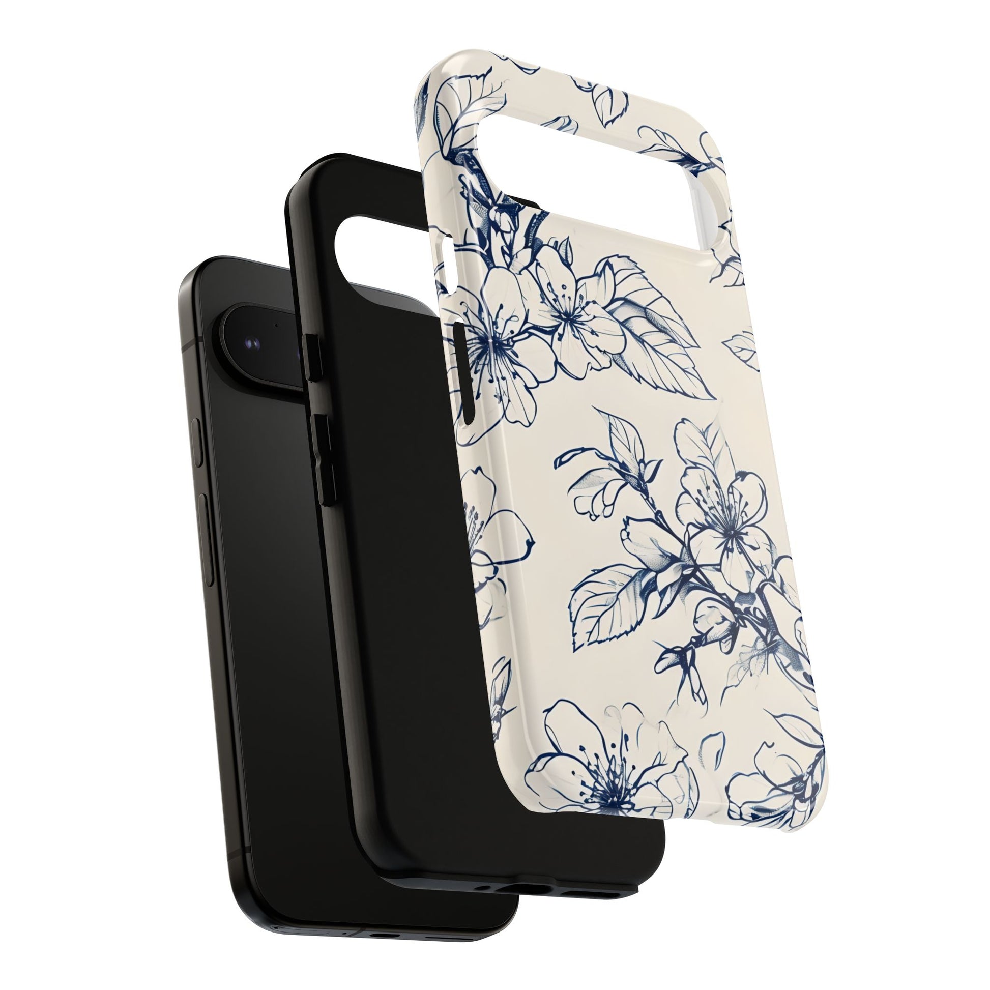 Blossom Sketch - Artistic Blue Floral Google Pixel 9 Pro XL - Tough Phone Case - Hand-Drawn Botanical Design