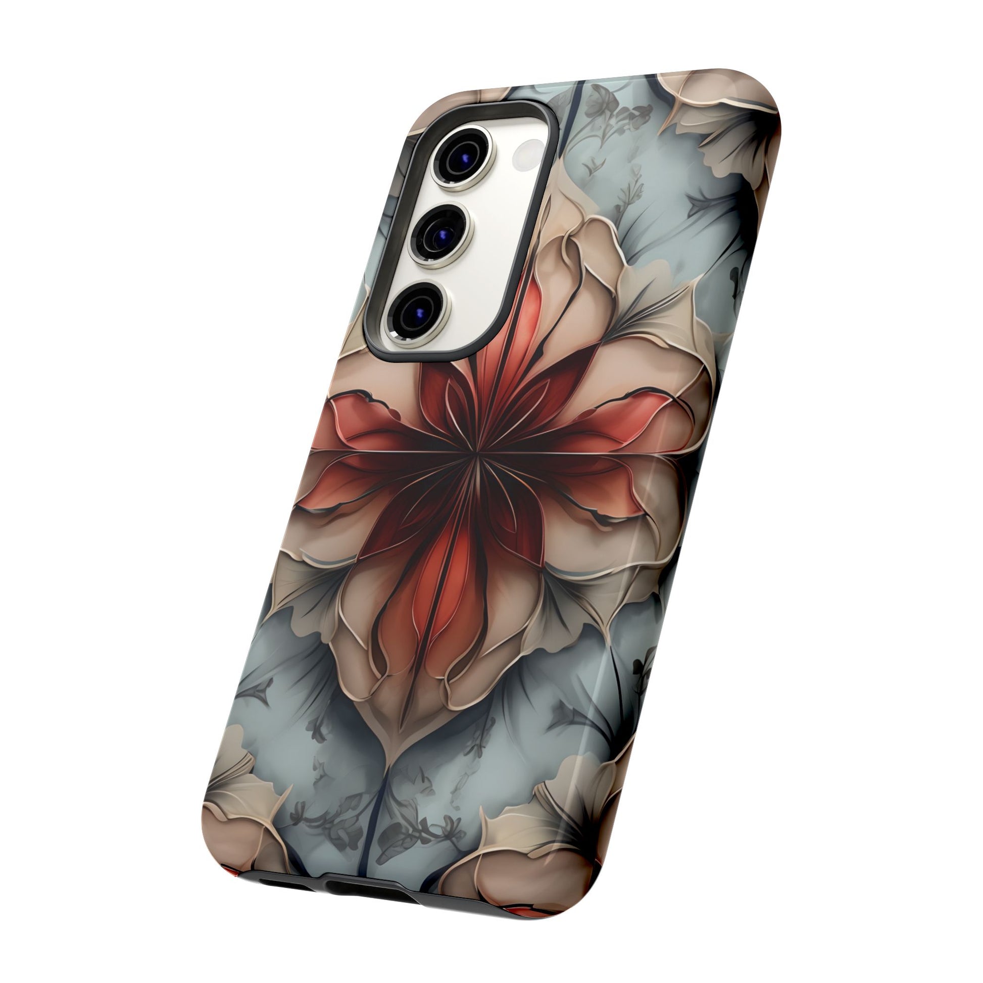 Ember Bloom - Kaleidoscope Collection Artistic Floral - Samsung Galaxy S23 Tough Phone Case - Fiery Symmetrical Design