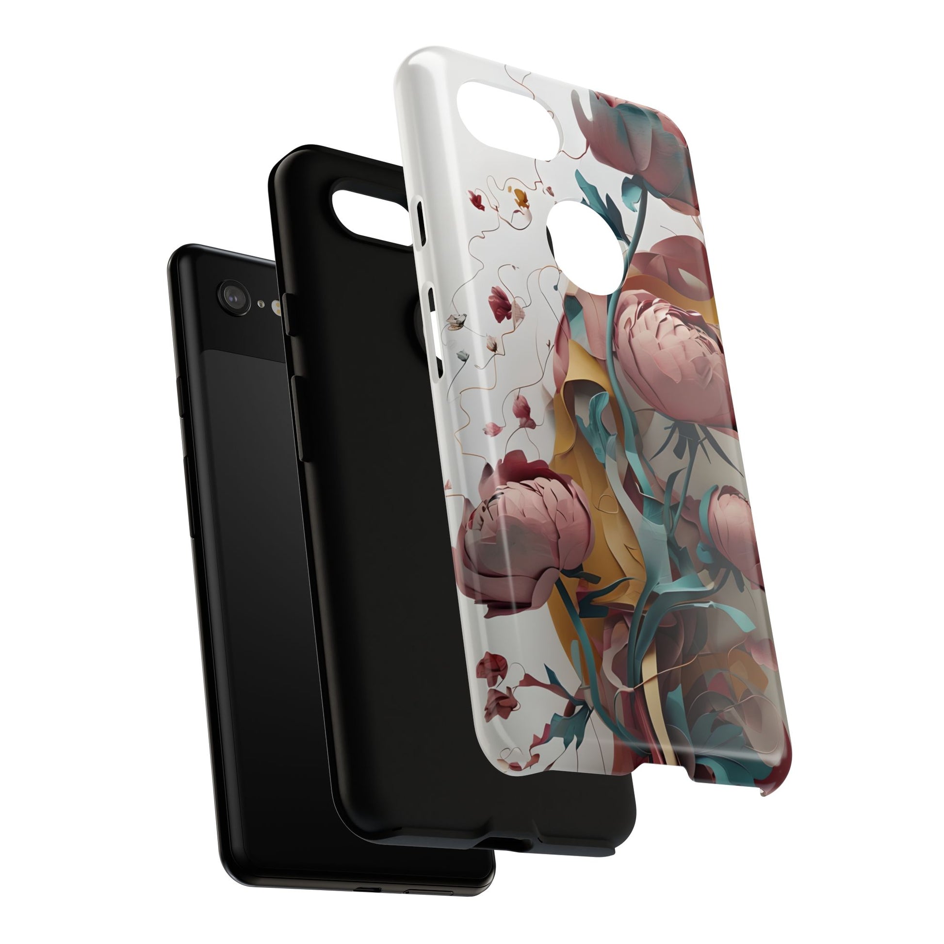 Blushing Peony Veil - Elegant Painterly Floral Google Pixel 3XL Tough Phone Case - Soft Blush & Teal Peony Design